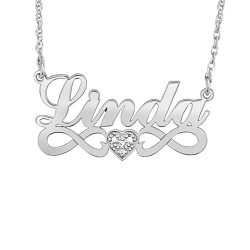 14K W Dia Accent Name Pers Necklace